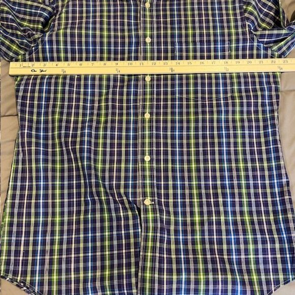 Maker & Company Button Front Shirt Violet Purple Blue Green White Size Medium - Picture 7 of 9